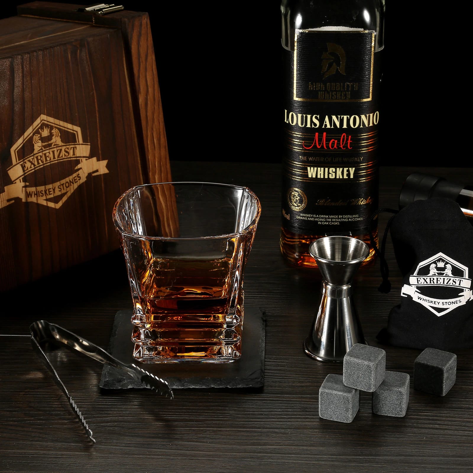 Coffret verre à whisky solo, vue de profil