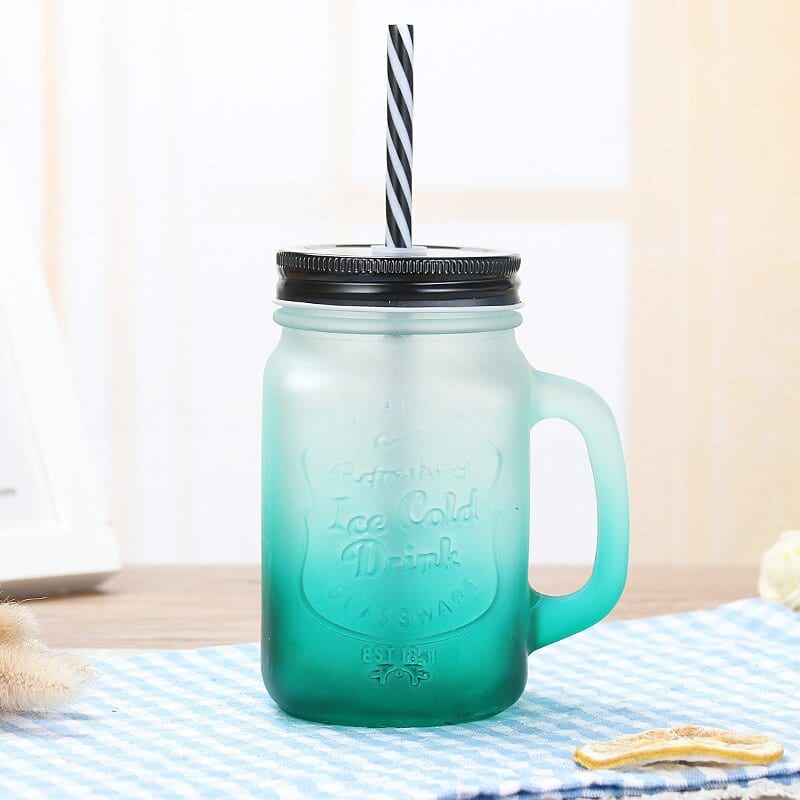 Mason jar avec paille, vue de dos