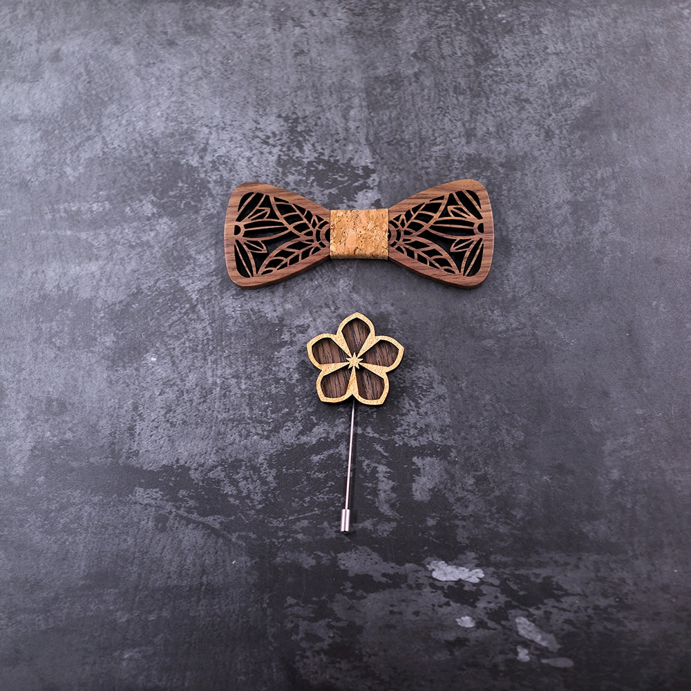 Nœud papillon en bois et en liège, vue de face