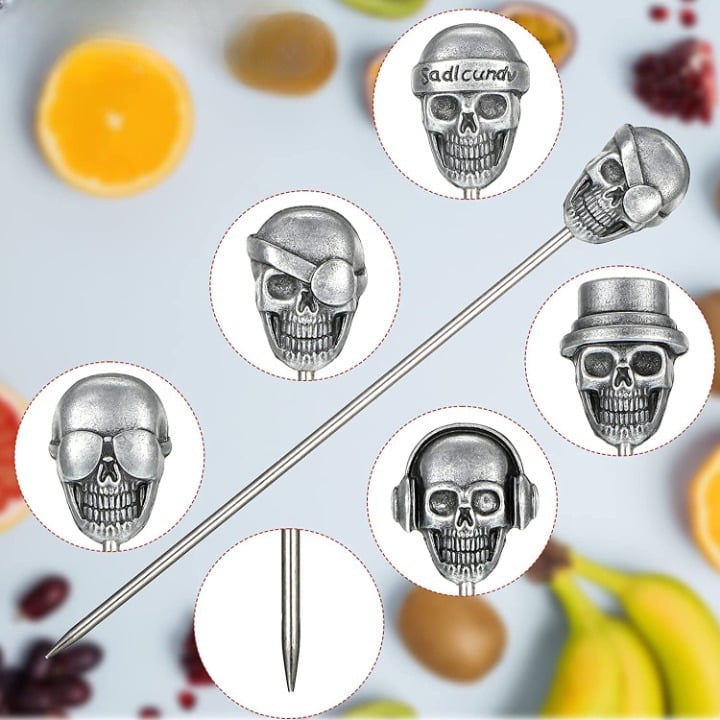 Agitateur cocktail tête de mort, vue de face