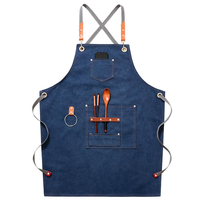 Tablier de barman bleu en toile