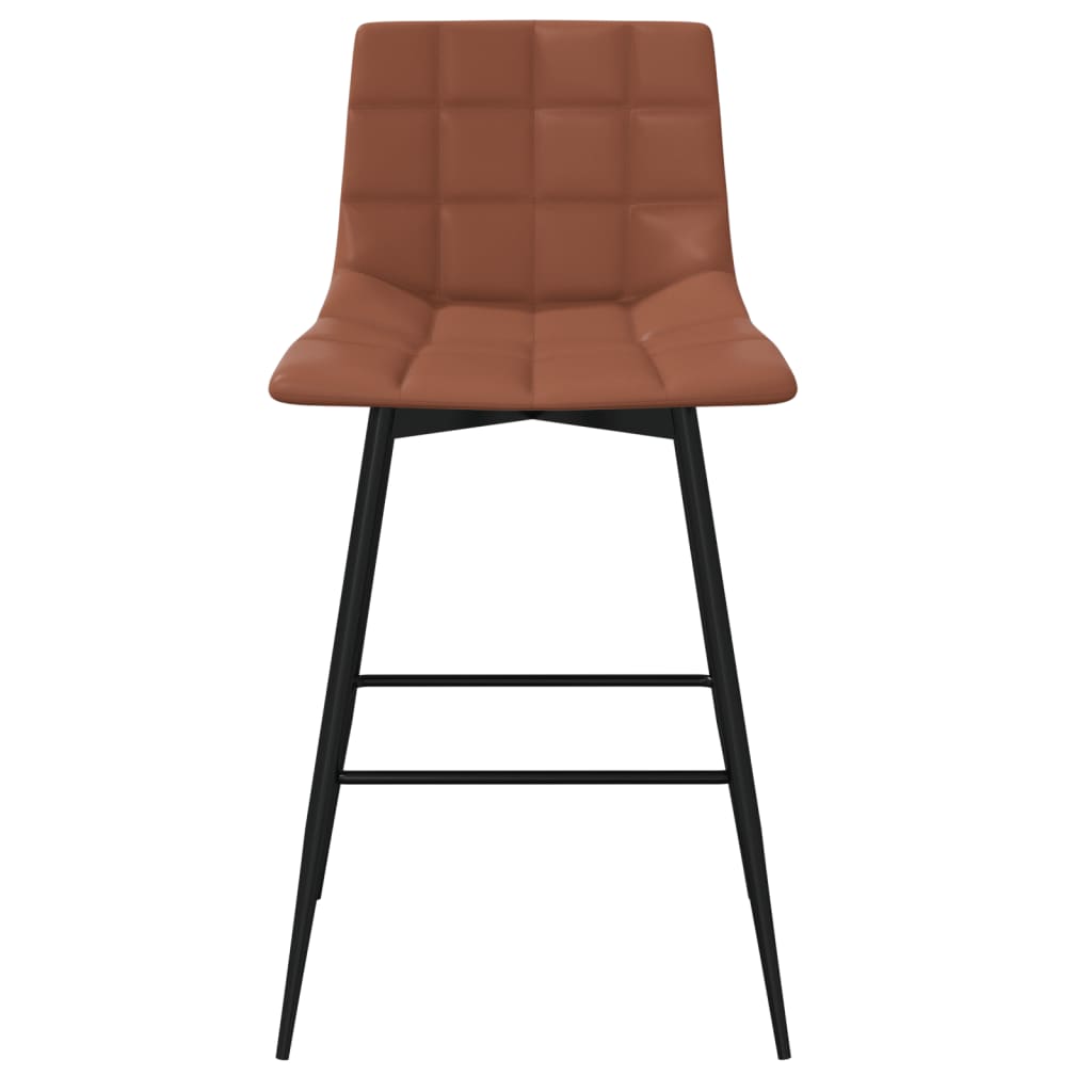 Tabouret de bar moderne vu de face, assise et dossier matelassés en damier, pieds noirs effilés