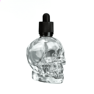 Pipette à cocktail tête de mort en verre transparent en forme de crâne avec compte gouttes noir