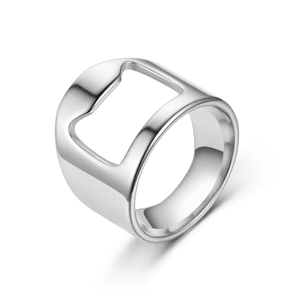 Bague Décapsuleur argentée en acier à encoche décapsuleur, présentée seule sur fond blanc épuré