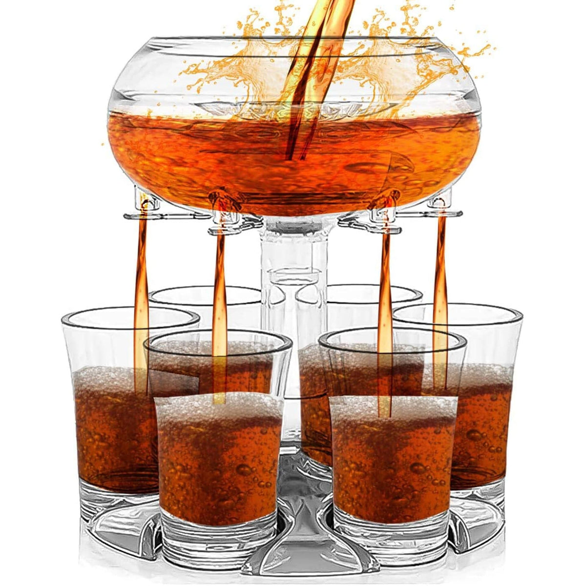 Verre Shooter Original transparent, distributeur à 6 verres shooters, boisson ambrée versée dans la cuve