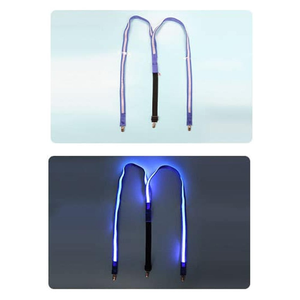 Bretelles lumineuses LED bleu - vue eteinte et allumee